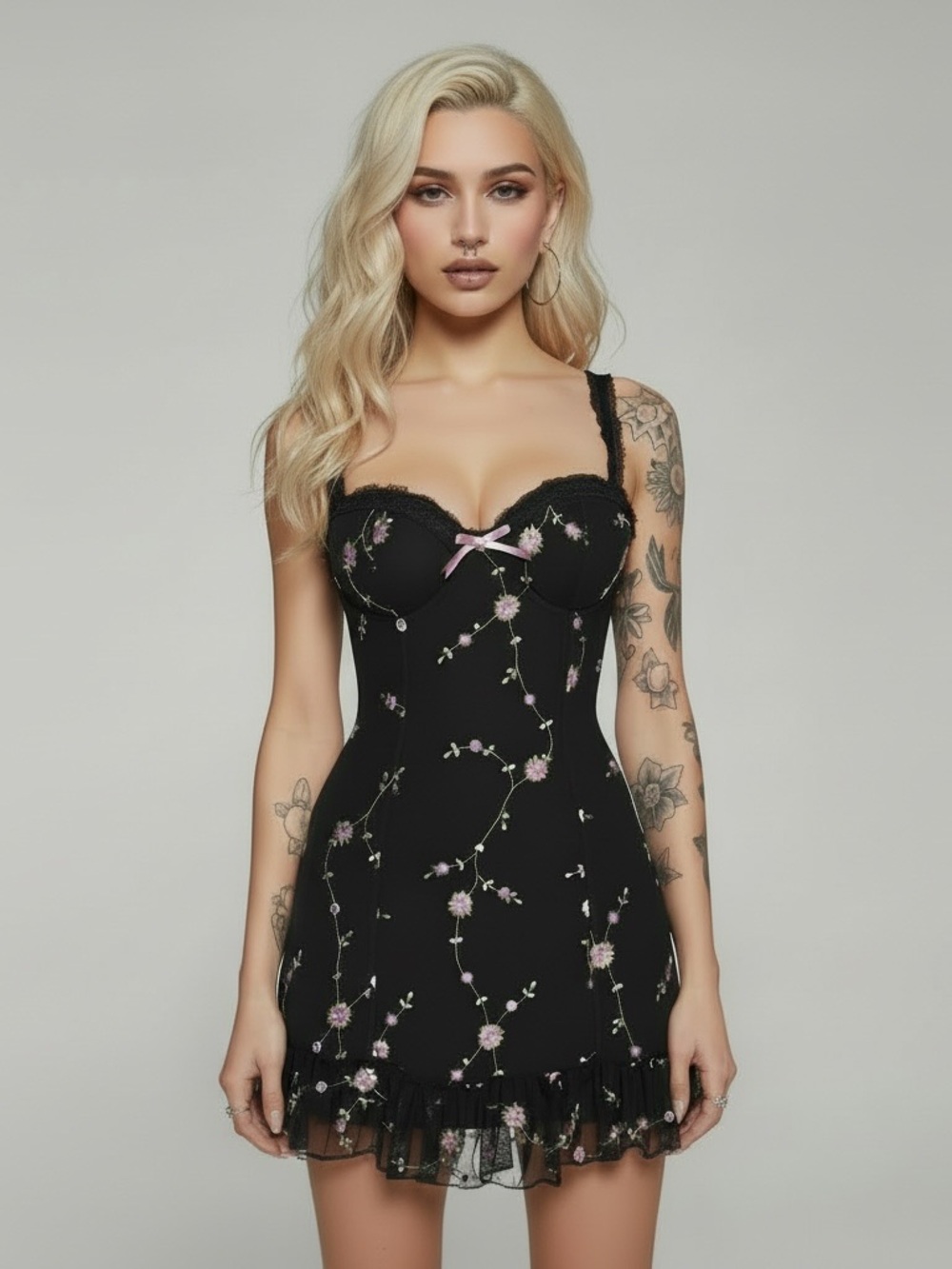 Sugar Thrillz x Dolls kill I’m Baby Chemise mini dress black pink embroidery XXL